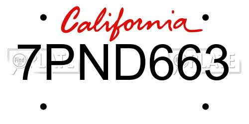 7PND663 California License Plate