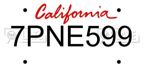 7PNE599 California License Plate