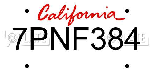 7PNF384 California License Plate