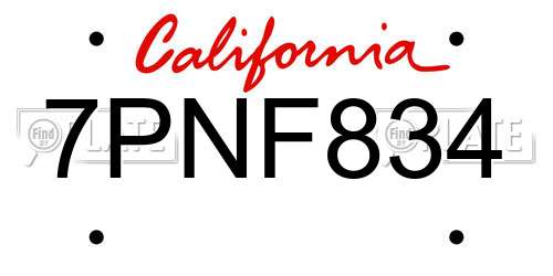 7PNF834 California License Plate