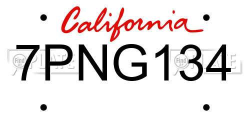 7PNG134 California License Plate