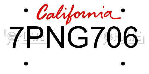 7PNG706 California License Plate