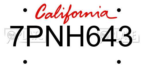 7PNH643 California License Plate
