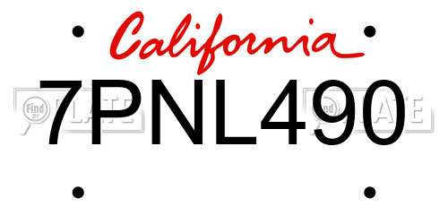 7PNL490 California License Plate