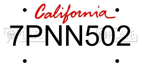 7PNN502 California License Plate