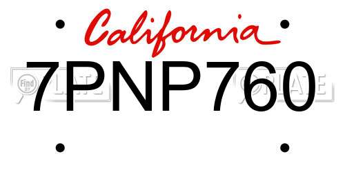 7PNP760 California License Plate