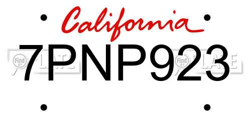 7PNP923 California License Plate