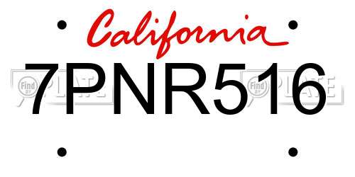 7PNR516 California License Plate