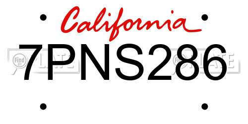 7PNS286 California License Plate