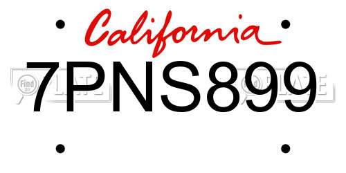 7PNS899 California License Plate