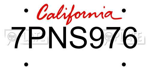 7PNS976 California License Plate