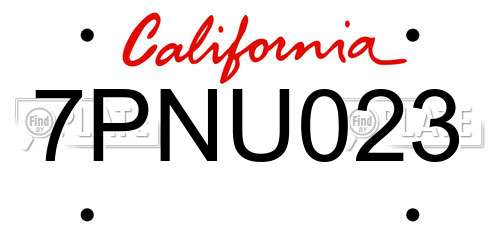 7PNU023 California License Plate