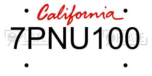 7PNU100 California License Plate