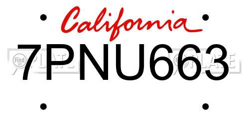 7PNU663 California License Plate