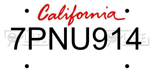 7PNU914 California License Plate