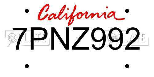 7PNZ992 California License Plate