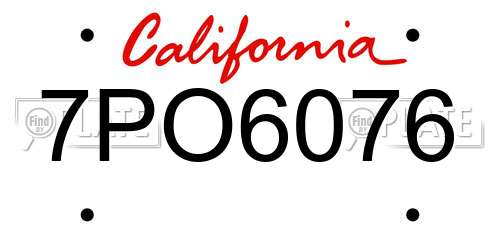 7PO6076 California License Plate