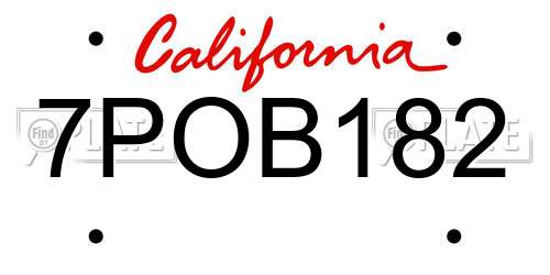 7POB182 California License Plate