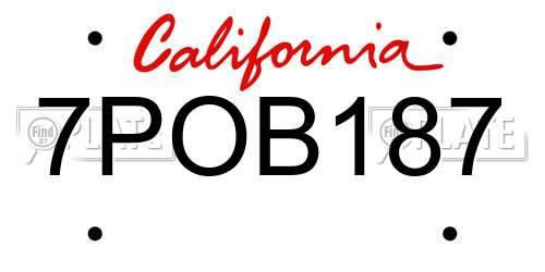7POB187 California License Plate