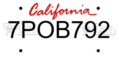 7POB792 California License Plate