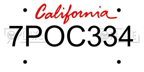 7POC334 California License Plate