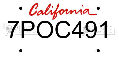 7POC491 California License Plate