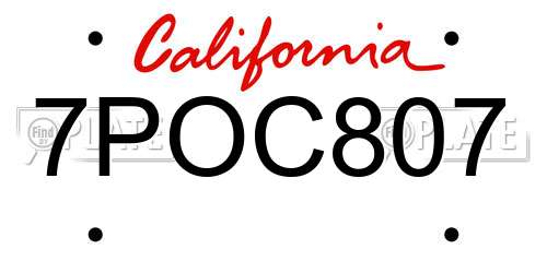 7POC807 California License Plate