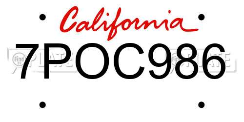 7POC986 California License Plate