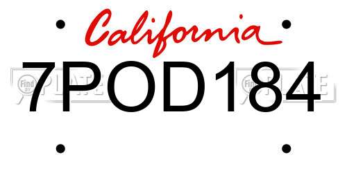 7POD184 California License Plate