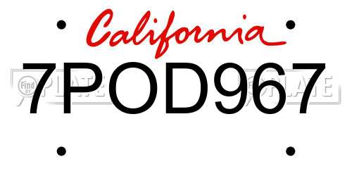 7POD967 California License Plate