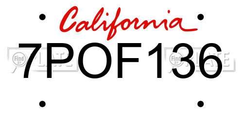 7POF136 California License Plate