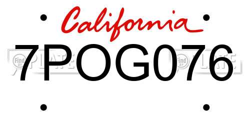 7POG076 California License Plate