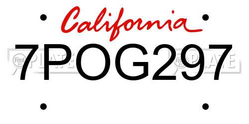 7POG297 California License Plate