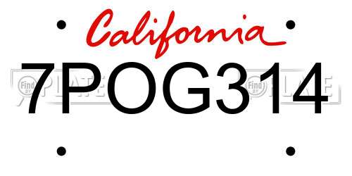 7POG314 California License Plate