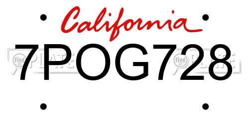 7POG728 California License Plate