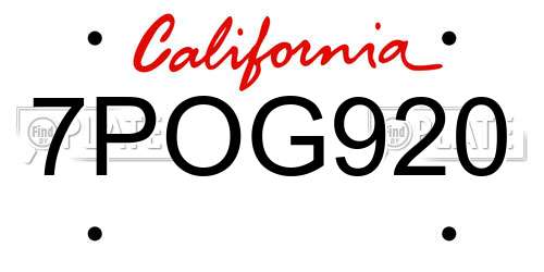 7POG920 California License Plate