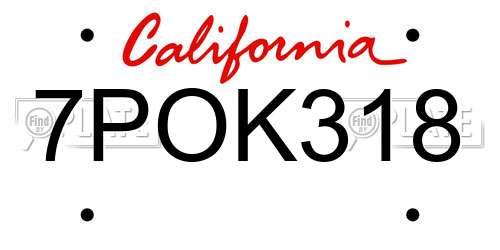 7POK318 California License Plate