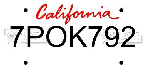 7POK792 California License Plate