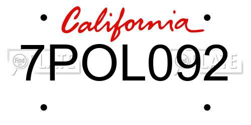 7POL092 California License Plate