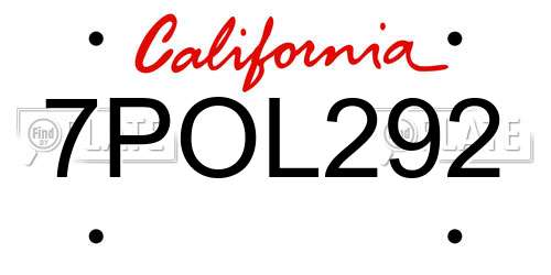 7POL292 California License Plate