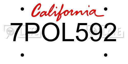 7POL592 California License Plate