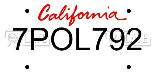 7POL792 California License Plate