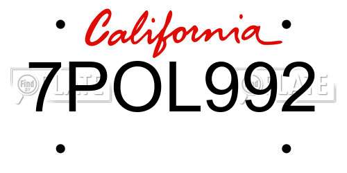 7POL992 California License Plate