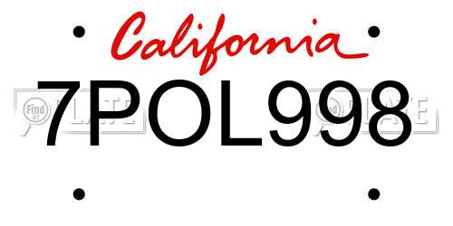 7POL998 California License Plate