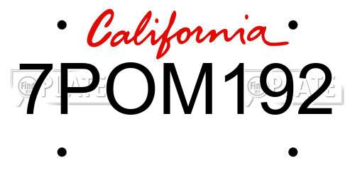 7POM192 California License Plate