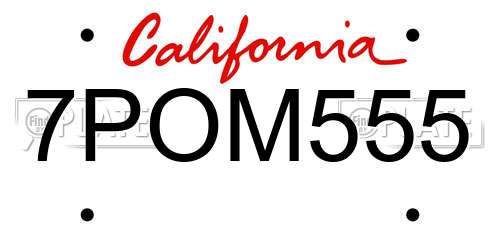 7POM555 California License Plate