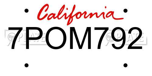 7POM792 California License Plate