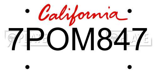 7POM847 California License Plate