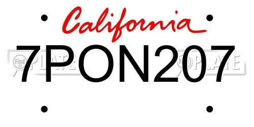 7PON207 California License Plate