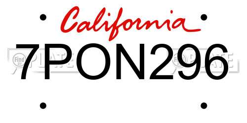 7PON296 California License Plate
